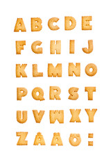 Whole alphabet with cookies. Studio photo isolated on white background.