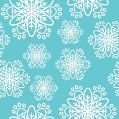 Christmas snowflakes with paw prints seamless vector pattern