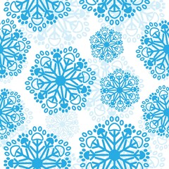 Christmas snowflakes with paw prints seamless vector pattern