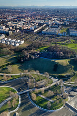 Obraz premium Aerial view of the skyline of Munich from the Olympic park