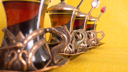 Traditional Turkish copper tea set and spoons.