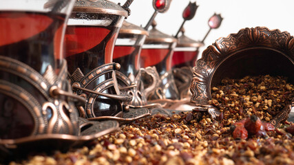 Fototapeta na wymiar Ottoman tea set with traditional ornaments.