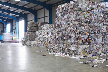 Piles Of Paperwaste At Recycling Plant