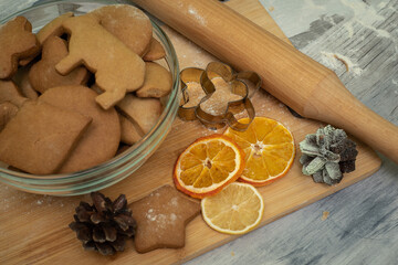 Cooking ginger cookies. Pastry cooking, home cooking concept. Christmas. New Year.