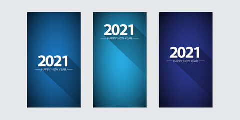 Naklejka na ściany i meble 2021 Happy new year vertical banner background set or greeting card with text. vector 2021 new year numbers isolated on vertical background. New year Stories design template set