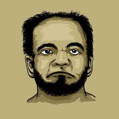 vector face of a gloomy person with green combination and bad face