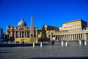 ITALY, VATICAN CITY, 23.12.2011. Main facade and dome of St. Peter's Basilica seen from St. Peter's...