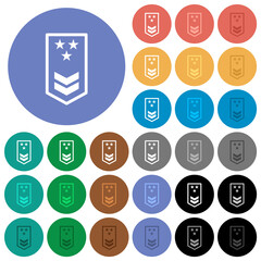 Military insignia with two chevrons and three stars round flat multi colored icons
