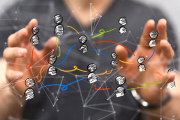 Global network. Blockchain. 3D illustration. Neural networks and artificial intelligence. Abstract