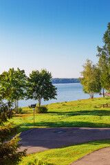 view from the window to the Volga River on a summer morning