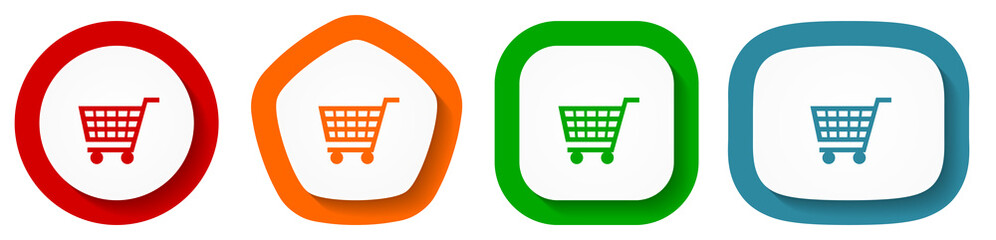Set of flat design vector shop cart icons, business symbol illustration in eps 10