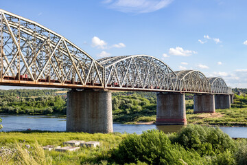 SERPUHOV, RUSSIA - AUGUST 2017: Railway bridge across the Oka River. Kurskoe direction of the Moscow railway