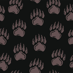 Hand drawn doodle pattern of paw bear in vintage design. 