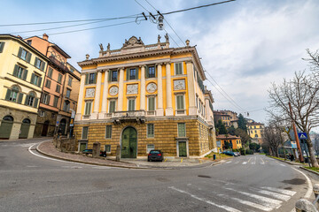 Naklejka na ściany i meble Historical street view in Citta Alta of Bergamo City