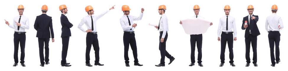 panoramic photo collage of architect expert isolated on white