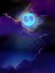 Fototapeta na wymiar Background of beautiful blue full moon in starry space 