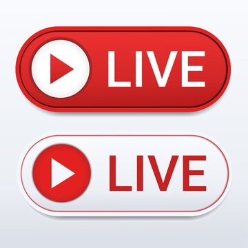 Live streaming symbol. Red live play button design for news, radion, tv, social media or online broadcasting. Illustration vector