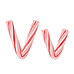 Letter V Mint Candy Cane Alphabet Collection Striped in Red Christmas Colour . 3d Rendering