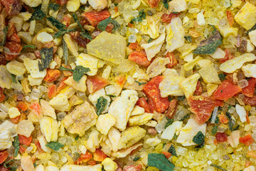 Ground Vegeta food seasoning mix macro close up shot top view