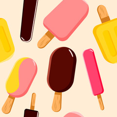 Vector seamless pattern with colorful flat ice cream for backdrops, textile, paper, banner, cover etc.EPS10