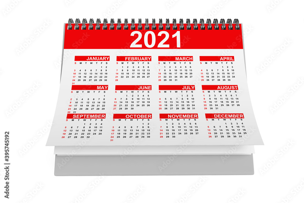 Aufkleber 2021 year desktop calendar. 3d rendering