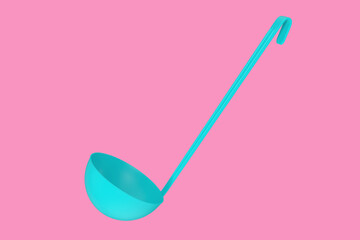 Blue Kitchen Soup Ladle Mock Up in Duotone Style. 3d Rendering