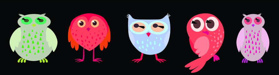 set of owl. cartoon icon design template with various models. vector illustration isolated on black background