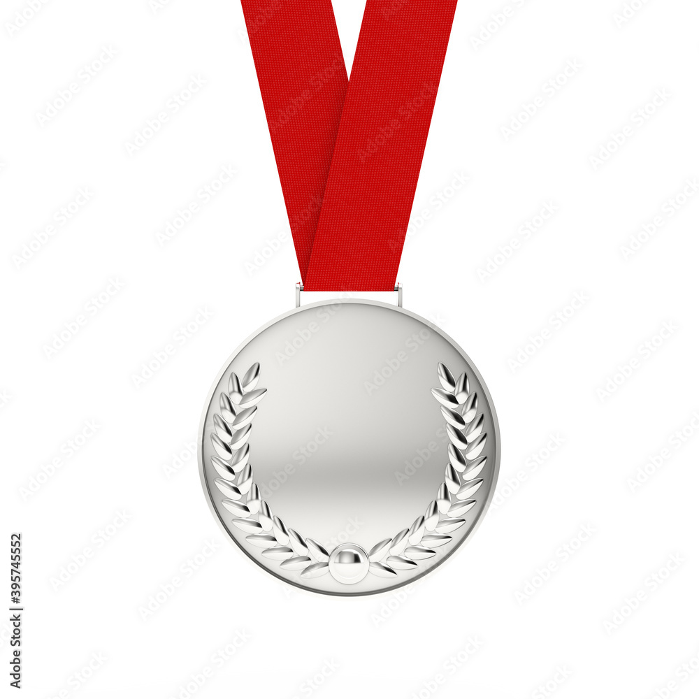 Poster silver medal with laurel wreath. 3d rendering