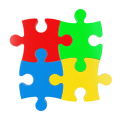 Obraz premium Four Colorful Puzzle Pieces. 3d Rendering