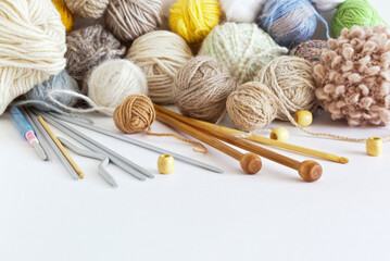 A set of accessories for hand knitting: metal, plastic and wooden knitting needles, crochet hooks,...