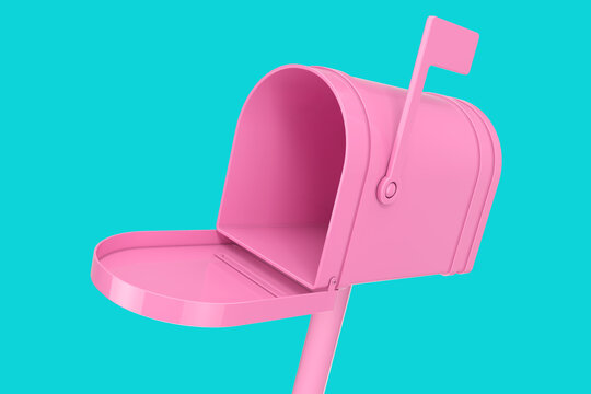 Opened Pink Mail Box Mock Up in Duotone Style. 3d Rendering
