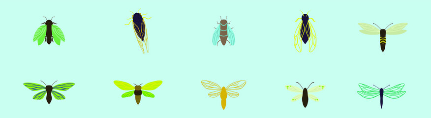 set of cicada cartoon icon design template with various models. vector illustration isolated on blue background