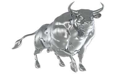 White metal bull isolated on white background 3d illustration