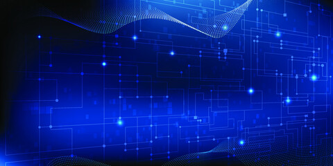 Blue futuristic dot connecting wave line and digital circuit for digital advertising banner background and wallpapers.Vector illustration.