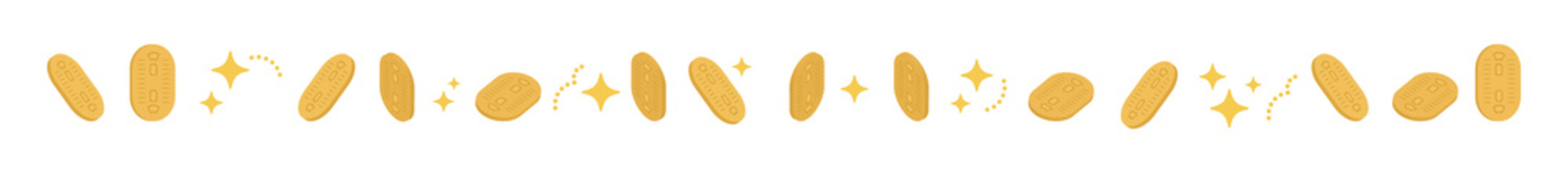 キラキラ輝く小判 ライン素材（白背景）