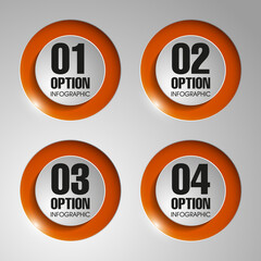 Four round buttons and text areas in the elevator for a business presentation (info graphics)