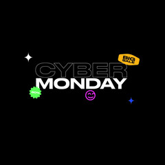 Cyber monday sale illustration. Cyber monday lettering with tags.