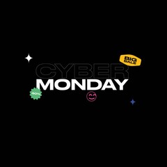 Cyber monday sale illustration. Cyber monday lettering with tags.