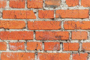 abstract background of an old red brick wall close up