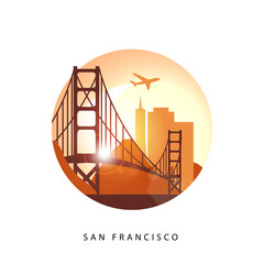 San Francisco United States detailed silhouette. Trendy vector illustration, flat style. Stylish colorful landmarks. The concept for a web banner. Business icon