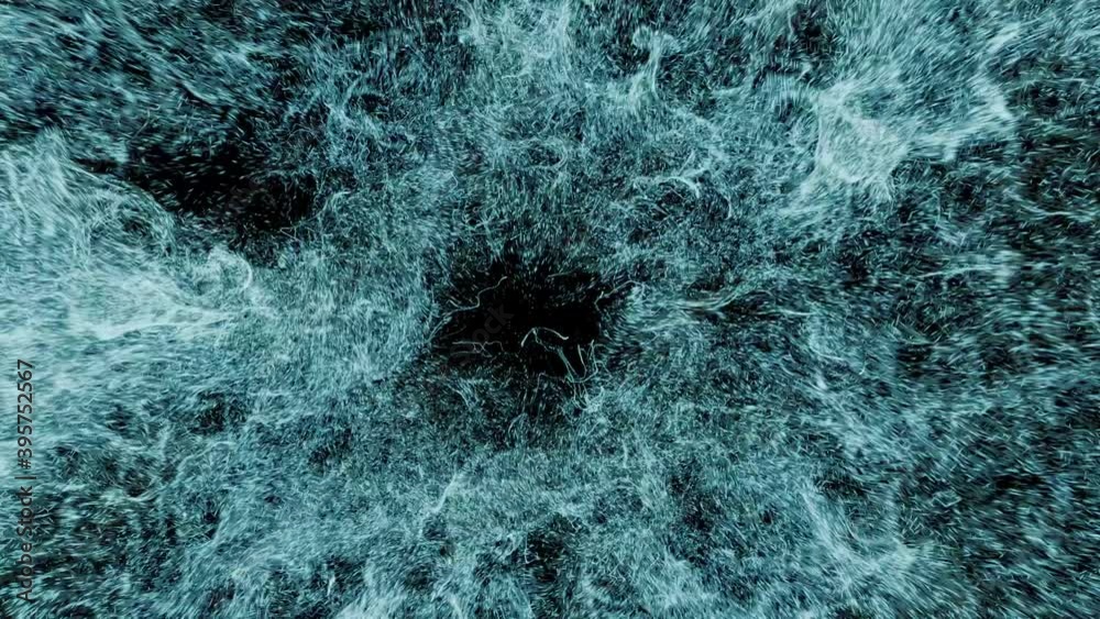 Poster 3d render of particles exploision. dynamic fury turbulenced behavior. loop animation.