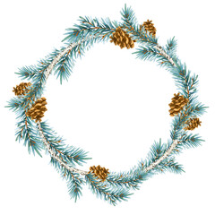 Christmas wreath in vintage style. Round frame