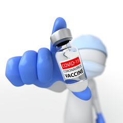 Doctor Showing Covid-19 Coronavirus Vaccine, 3d Render - 395752561