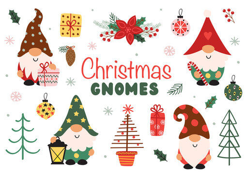 set of isolated cute Christmas gnomes