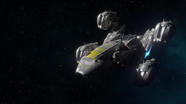 Spaceship flying near the Moon.  Production Quality Footage in 4k resolution, ProRes 4444 codec, 30 FPS.