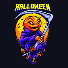 halloween pumpkin reaper vector