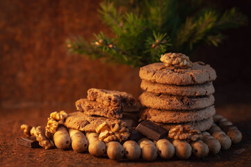 cookies with chocolate pieces on a dark background