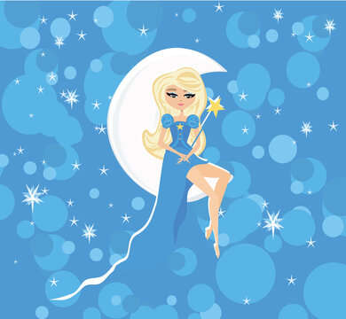 beautiful fairy sits on the moon