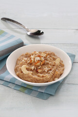 Halwa (Indian Sweet dish) in a ceramic bowl