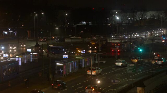Time lapse video of road traffic in European city at night in 4k 
